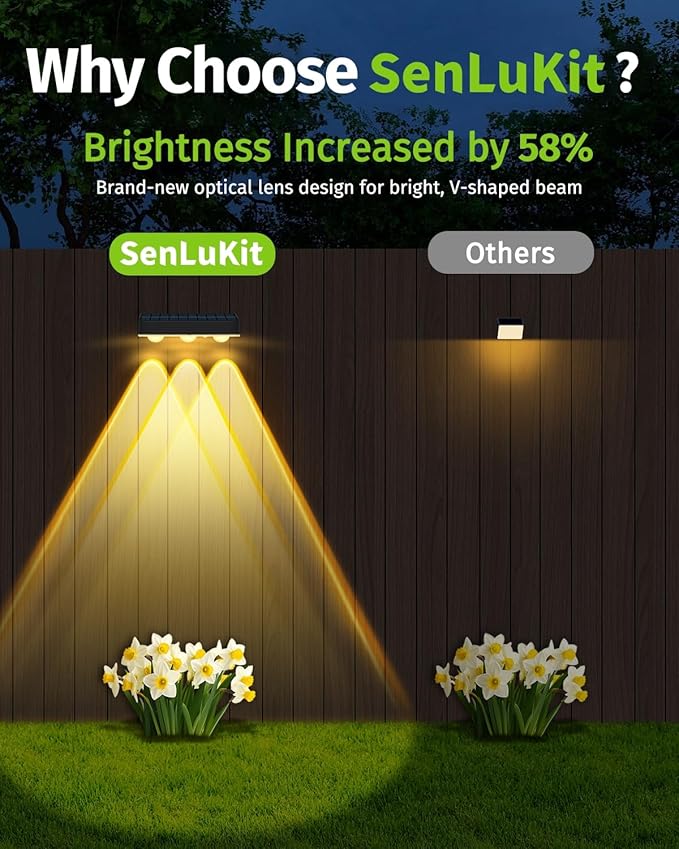 Solar Fence Lights Outdoor 8 Pack Waterproof Upgraded Brightness 3 LED Lens Solor Deck Lights Warm Cool Natural White RGB 10 Color Outside Solar Powered Wall Light for Backyard Garden Patio Step Rail - Image 2