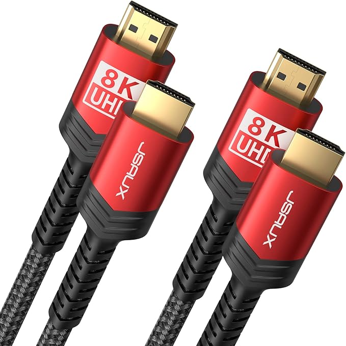JSAUX 8K HDMI Cable 2.1 6ft 6 Pack, 48Gbps High Speed HDMI Cable Braided HDMI Cord, 4K 120Hz 144Hz, 8K 60Hz, Ultra HD, 2K, 1080P, 3D, eARC Compatible with Laptop UHD TV Gaming Monitor PS5 PS4 -Red by JSAUX