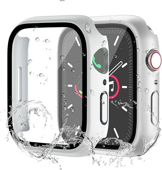 Waterproof Case for Apple Watch Series 9 Series 7 8 45mm, Built-in Screen Protector with Tempered Glass [Touch Sensitive] Cover for iWatch S9/S8/S7 Accessories 45mm, Silver by idudu