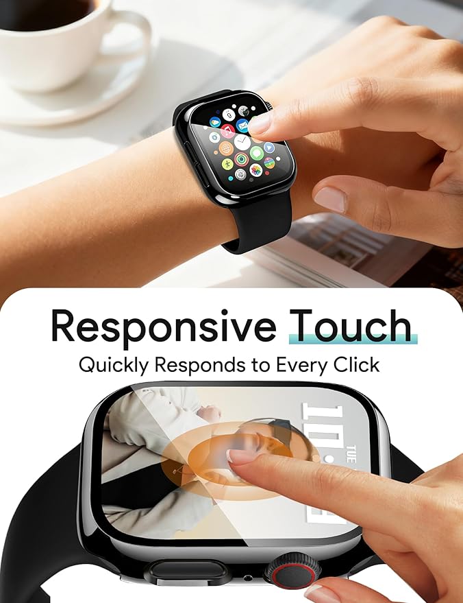 JR.DM 38mm 2 Pack Hard PC Case with HD Tempered Glass Screen Protector for Apple Watch Series 3/2/1, Guard Bumper Full Coverage Protective Anti-Scratch Face Cover for iWatch, Black+Jet Black - Image 4
