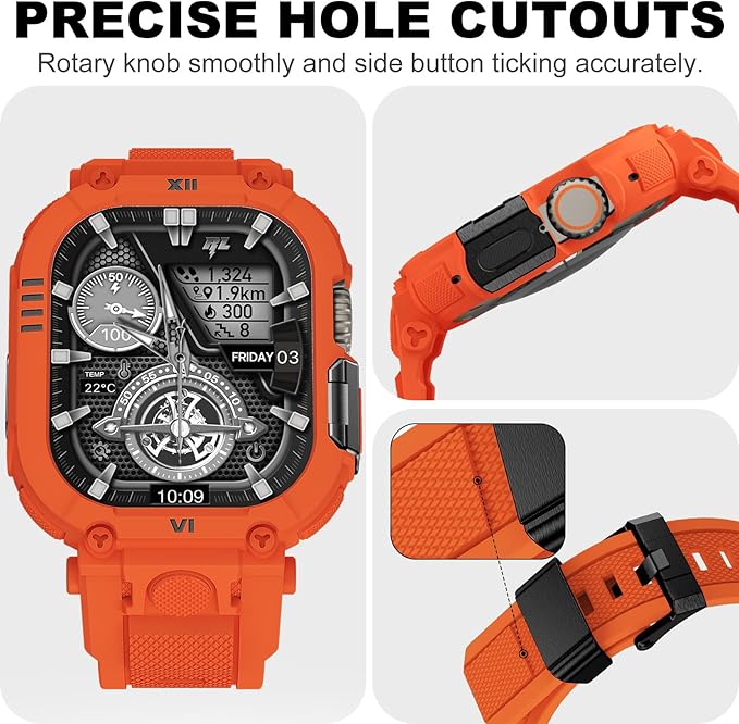 XYF Sport Smartwatch Cases with Band for Men, Rugged Shockproof Protective Metal Bumper Case,Compatible with Apple Watch Ultra 3/2/1 (49mm) Wristband with Screen Protector (49mm,Orange) - Image 4