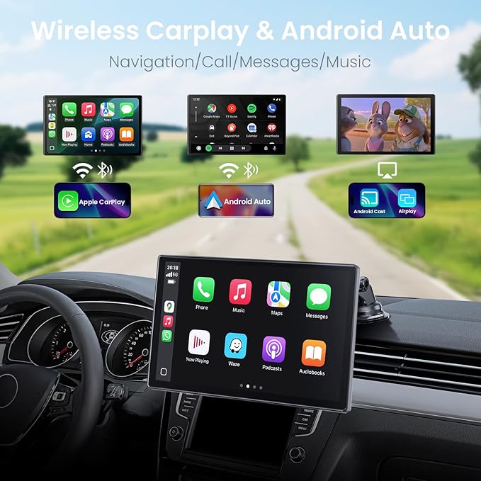 Wireless Carplay Screen for Car: CarPlay & Android Auto Portable Car Play Screen with 4K Dash Cam, 1080P Backup Camera, GPS Navigation/Mirror Link/AirPlay/Voice Control/Bluetooth - 9 Inch - Image 2