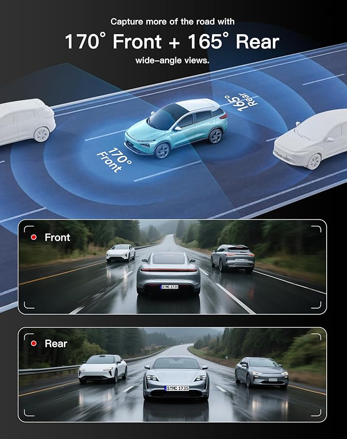 Dash Cam Front and Rear: 4K+2.5K Dash Camera for Cars - Dashcam Built-In WiFi APP Control 64GB Included 3.39" Touchscreen 24H Parking Monitor WDR Night Vision Loop recording Collision Detection(X5) - Image 3