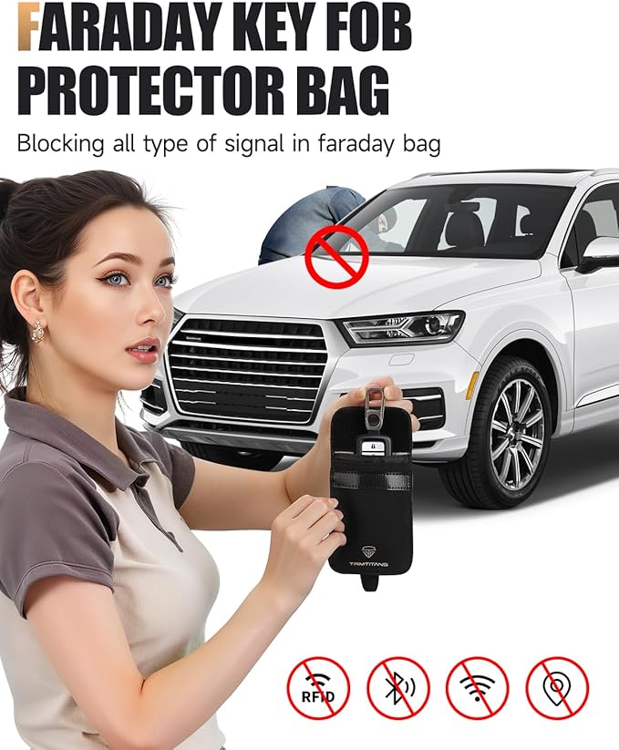 Faraday Pouch for Car Keys (2 Pack), Suede Leather Faraday Bag for Key Fob with Wristband, Car RFID Signal Blocking Holder, Anti-Theft Key Fob Protector Case (Medium Size) - Image 8