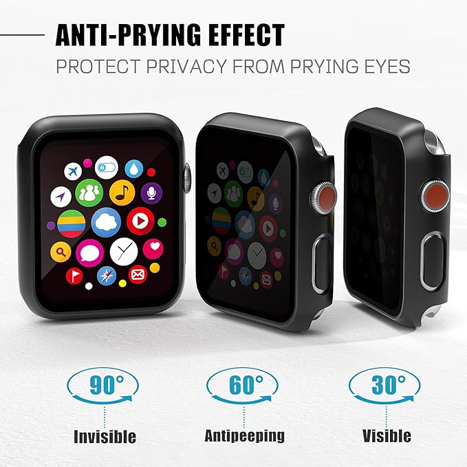 2 Pack Privacy Case for Apple Watch Screen Protector, Anti-Spy Tempered Glass Film Apple Watch Cover Hard PC Case Bumper for iWatch Series 3/2/1 - Black/Black 42mm - Image 2
