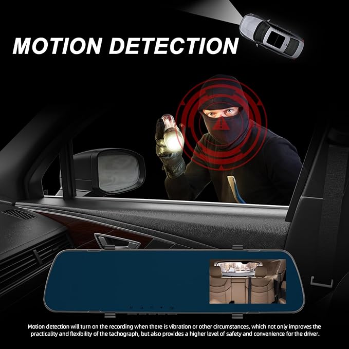 Mirror Dash Cam Front and Rear Dash Car Camera 4 inch 1080P IPS Screen Rear View Mirror Dash Cam Mount with Loop Recording Motion Detection Reverse Assistance - Image 3
