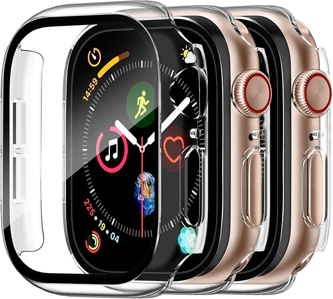 Charlam Compatible with Apple Watch Case 41mm Series 9 8 7 with Tempered Film Screen Protector, Full Protective Hard PC Bumper Touch Sensitive HD Screen Cover for iWatch Accessories,3 Pack/Clear, 41mm by Charlam