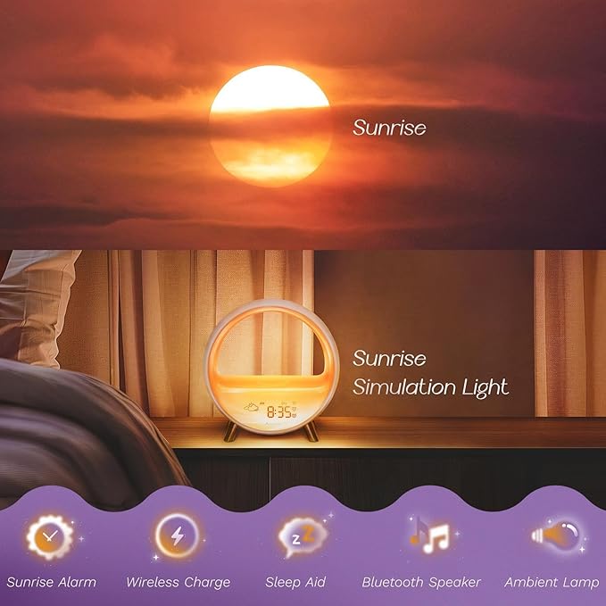 Dekala 5G Arches Gradual Sunrise Alarm Clock Loud Alarm Clock for Heavy Sleepers with Wireless Charging Sunset White Noise Sleep Sound Machine Touch/App/Button Control Best Valentine's Day Gift - Image 2