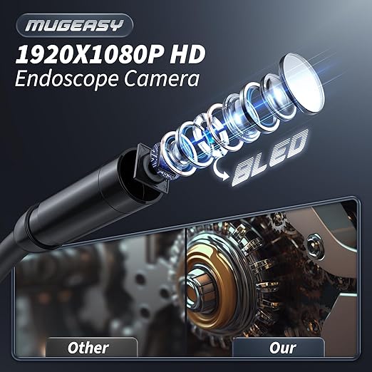 Endoscope Camera with Light, Inspection Borescope Camera with 4.3" IPS Screen, 1920P HD with 8 LED Lights, 32.8FT Semi-Rigid Cord Bore Scope, IP67 Waterproof Endoscope for Sewer, Tools(Orange) - Image 3