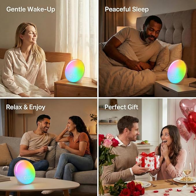 Wake Up Light Sunrise Alarm Clock for Bedroom, 17 Nightlights, Sound Machine with 5W Bluetooth Speaker, 25 Soothing Sounds, SleepTimer, Dual Alarms, FM Radio, Ideal Gift for Baby, Kids, Adults, Senior - Image 10