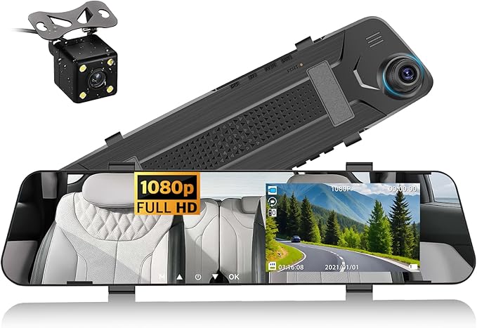 CAMECHO 4.5" Mirror Dash Cam Backup Camera 1080P FHD Front and Rear View Mirror Camera for Cars Dual Lens Cam Loop Recording Wide Angle G-Sensor Parking Assistance by CAMECHO