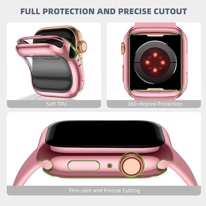 GEAK Compatible with Apple Watch Case 41mm, Soft HD High Sensitivity Apple Watch Screen Protector 41mm with TPU All Around Anti-Fall Protective Case Cover for iWatch Series 8/7 3Pack Clear/Gold/Pink - Image 2
