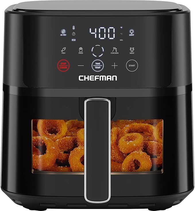 Chefman Air Fryer – 6 QT Compact Airfryer for Quick & Easy Meals, Features Hi-Fry Technology for Extra Crisp, Easy-View Window, Touch Controls with 4 Presets, Nonstick & Dishwasher Safe Basket - Black by Chefman