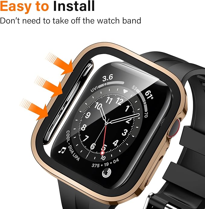 Amizee 2 Pack Compatible with Apple Watch Case SE 3/2/1 Series 6/5/4 44mm with Built-in Screen Protector, Ultra-Thin Hard PC Straight Edge Anti-Scratch Protective Cover for iWatch (Rose Gold) - Image 3