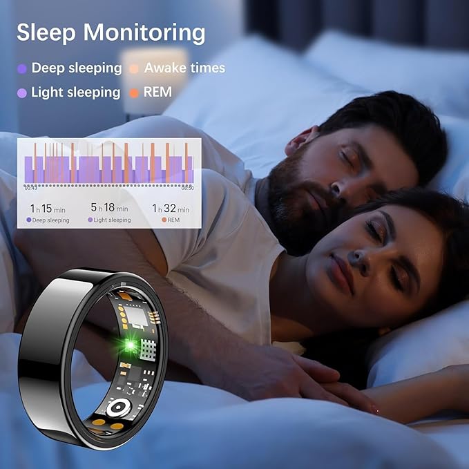 Smart Health Ring for Women Men, Fitness Tracker Ring with Heart Rate, Blood Oxygen, Sleep Tracker, Step Tracker, No Subscription Fee, IP68 Waterproof Smart Ring for iphone & Android (Black, 6#) - Image 3