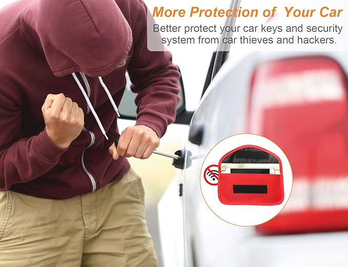 Faraday Key Fob Protector (2 Pack), Premium Faraday Bag/Pouch, Car Key Signal Blocker, Signal Blocking Bag for Cell Phone Privacy P (Red) - Image 3
