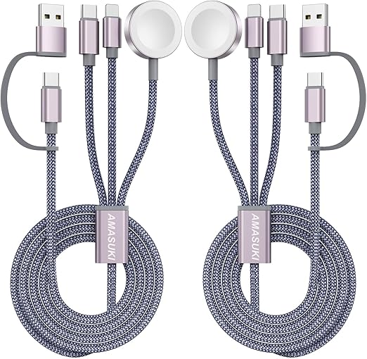 2Pack Travel Essentials,Multi Charging Cable 3 in 2 USB C for Apple Watch Charger,iPhone Charger,Cruise Vacation Camping,Portable for iWatch Series 11-2/Ultra/SE & iPhone 17-12,Sony PSP Cables by ChargeBeyondPowerWithin
