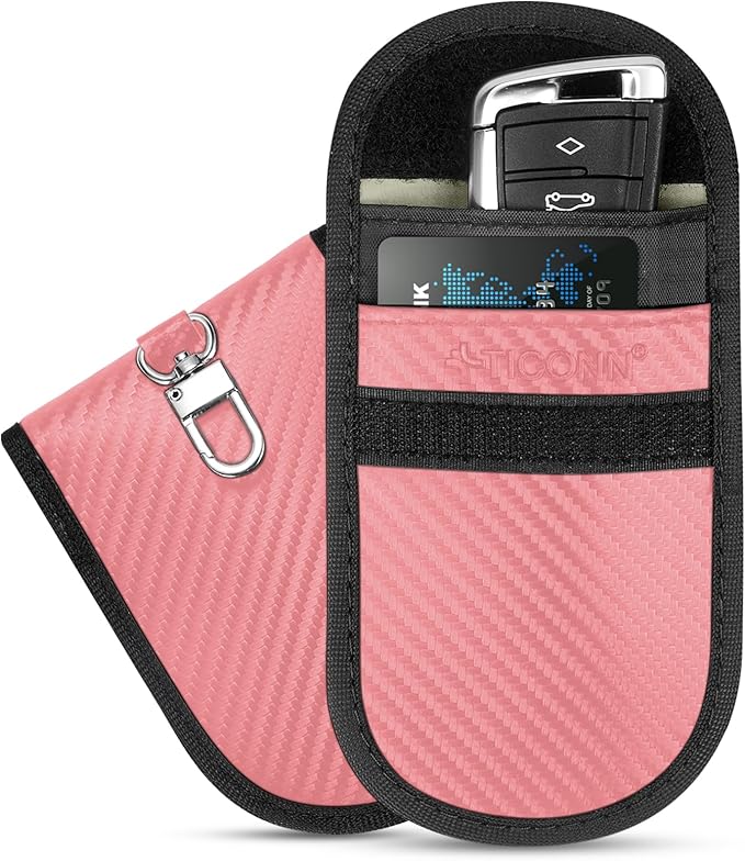 TICONN 2PK Faraday Bags for Car Keys Fob, 3.5"X5.0" Faraday Cage Protector, Car RFID Signal Blocking, Anti-Theft Pouch Anti-Hacking Case Blocker (Pink, M) by TICONN