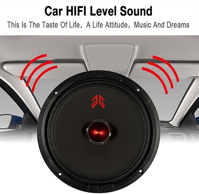 MX80E1 Midrange Loudspeaker 8" Red Bullet, 560W Max, 6 Ohms, Premium Quality Audio Door Speakers for Car or Truck Stereo Sound System, Black (2 Speaker) - Image 6