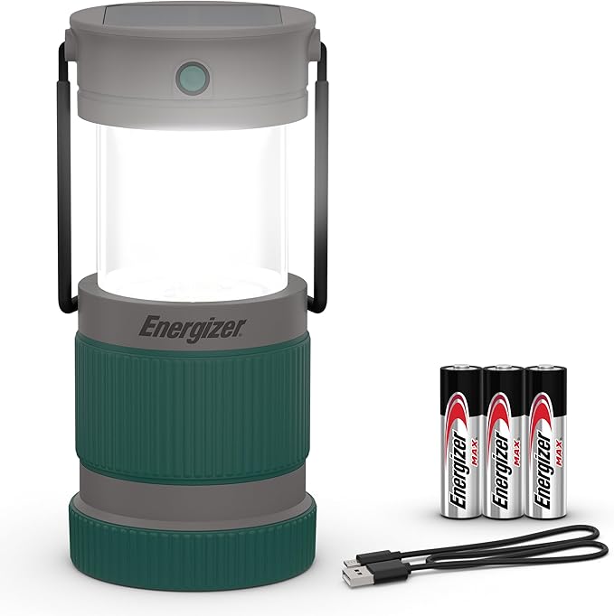 Energizer S-500 Hybrid Power Camping Lantern, Solar, Rechargeable, or AA Battery Powered, IPX4 Water Resistant Bright LED Lantern by Energizer
