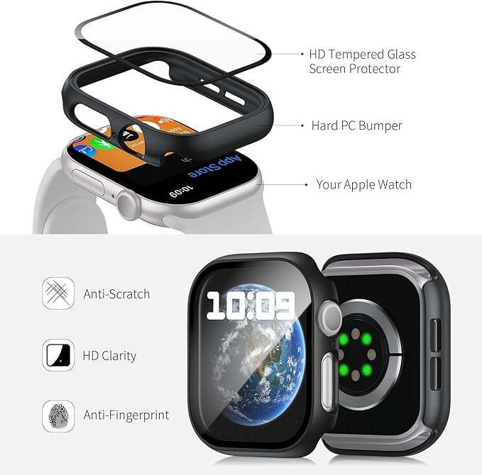 HASDON 12 Pack Case Compatible with Apple Watch Series 11/10 46mm with Tempered Glass Screen Protector, Full Coverage Bumper Hard PC Shockproof Protective Cover for iWatch Series 11/10 46mm - Image 3