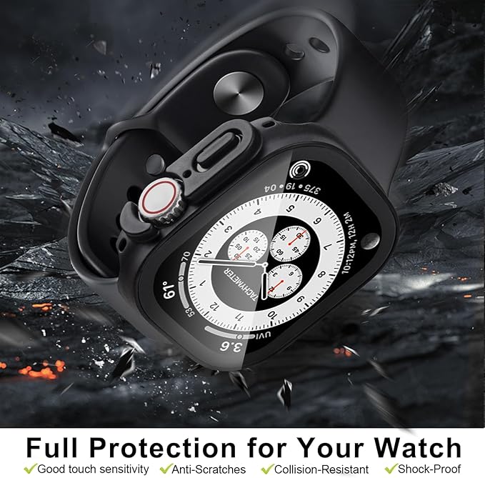 2 Pack Privacy Case for Apple Watch Screen Protector, Anti-Spy Tempered Glass Film Apple Watch Cover Hard PC Case Bumper for iWatch Ultra 2/1 - Black/Clear 49mm - Image 3