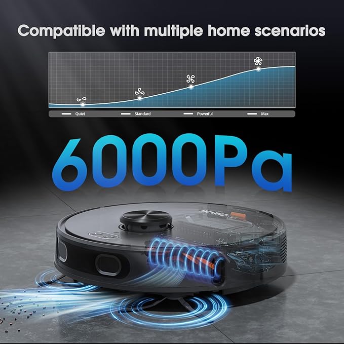 Robot Vacuum and Mop Combo, Self-Emptying Robotic Vacuums Cleaner Smart Mapping, 2-3 Months Hands-Free Base Strong Suction & LiDAR Navigation, 220 Mins Long Runtime for Pet Hair, Hard Floor, Carpet - Image 3