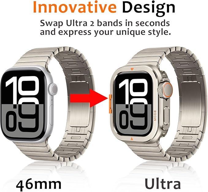 Amizee Metal Case Compatible with Apple Watch Series 11/10 46mm Case with Back Cover, Rugged Protective Bumper Cover for iWatch 46mm, Titanium - Image 2
