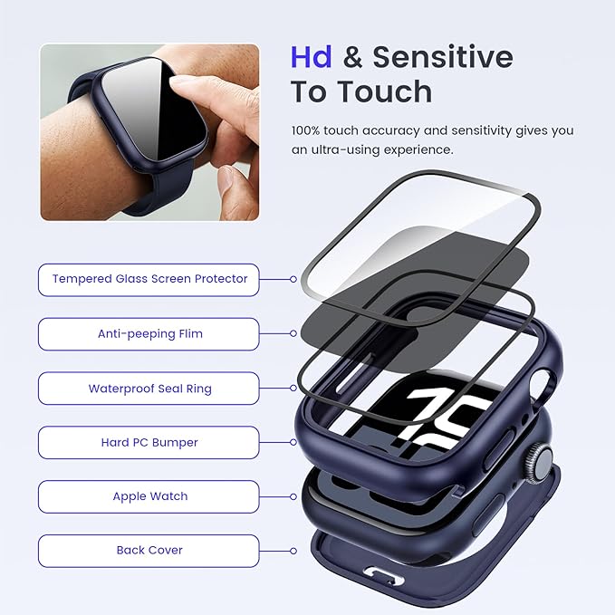 Goton Privacy Waterproof Case Compatible for Apple Watch Series 11/10 Screen Protector 42mm, Anti Spy Face Cover Back Bumper for iWatch Accessories - Image 8