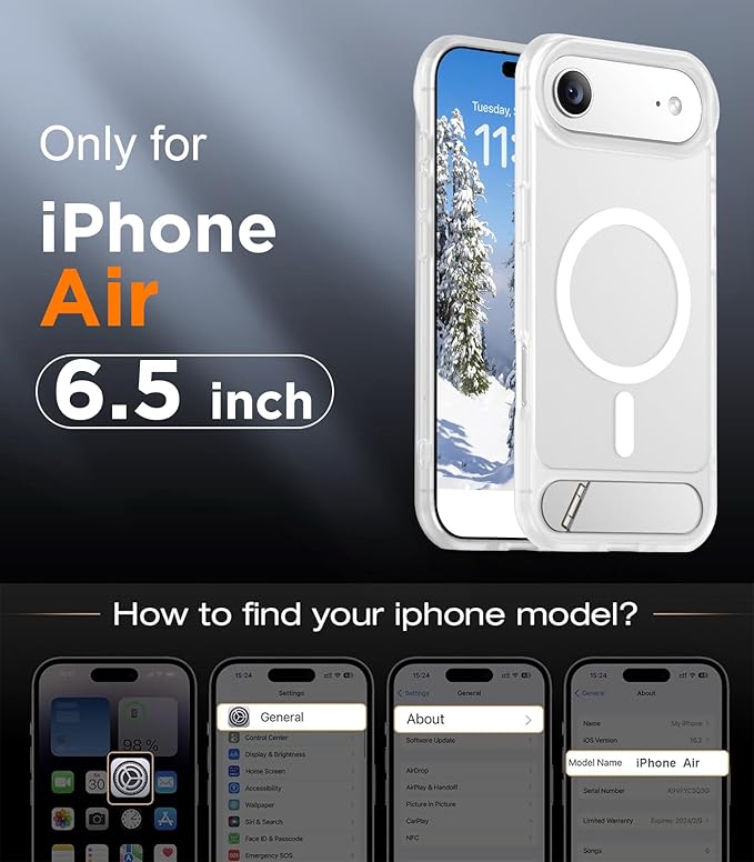 Temdan Designed for iPhone Air Case, [Built-in Invisible Kickstand][Compatible with MagSafe][Military Grade Shockproof] Slim Translucent Matte Phone Case 6.5 inch (Clear Matte) - Image 2
