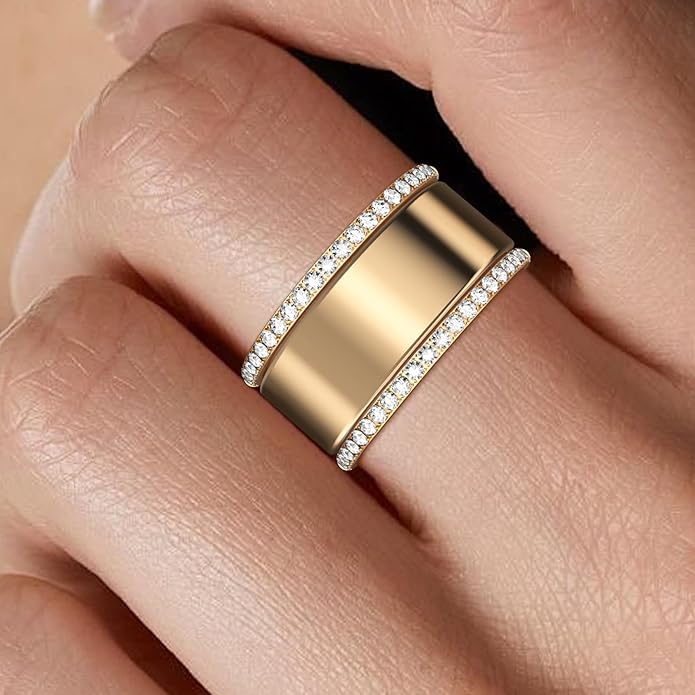 ZOOROO 2-Pack 14K Gold Plated Stacking Rings for Oura Ring Gen 4/Oura Ring Gen 3, Cubic Zirconia Simulated Diamond Oura Stack Rings for Women - Image 2