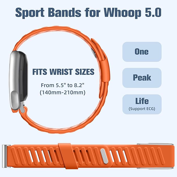 Sport Band Compatible with Whoop 5.0 Bands One, Peak and Life/MG, Breathable Waterproof Silicone Adjustable Replacement Accessories Strap for Whoop Band 5.0 Fitness Activity Tracker, OrangeCoral - Image 5
