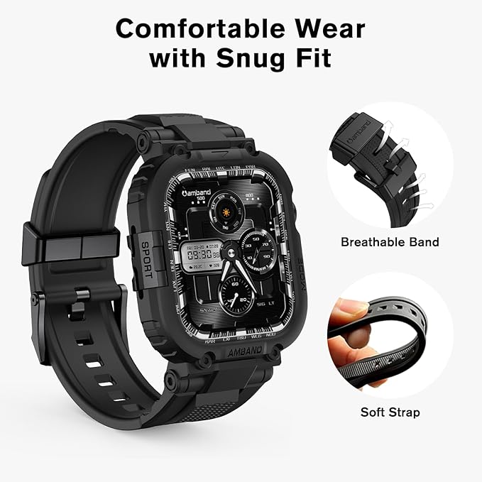 amBand Bands Case Compatible with Apple Watch Series 11/10 46mm for Men, M1 Sport Rugged Heavy Duty Cover Tactical Strap Military Grade Protective Bumper Protector for iWatch 46 mm Men, Black - Image 4