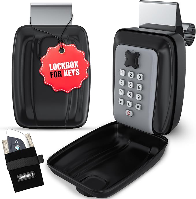 Superlit Car Lock Box - Turo Key Lock Box for Car Window for Rentals & Rideshare, anti-theft Car Device for Vehicles Waterproof Lockbox for Car Keys with RFID Signal Blocker Pouch - Standard by SUPERLIT