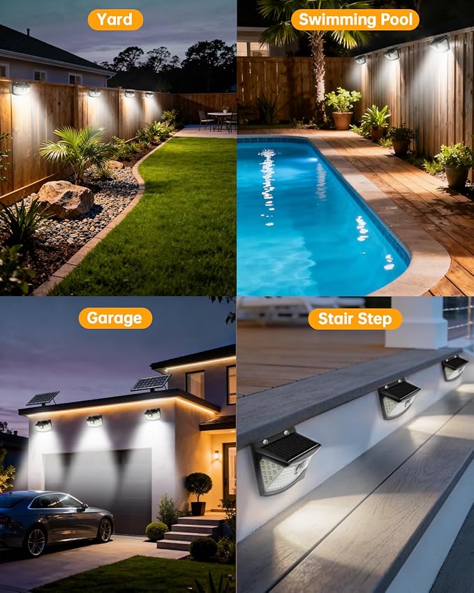 Aootek New Solar Motion Sensor Lights 120 LEDs with Lights Reflector,270° Wide Angle, IP65 Waterproof, Step Lights for Front Door, Yard, Garage, Deck (Black, Daylight White, 6-Pack) - Image 7