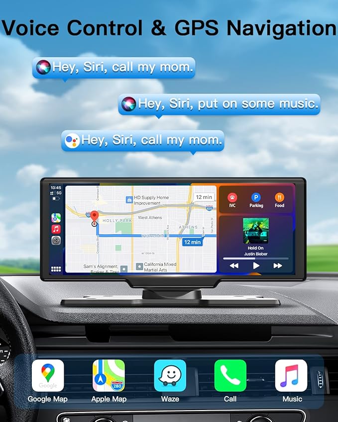 10.26 inch Wireless CarPlay Touchscreen for Car: 4K Dash Cam Car Play Screen with Carplay & Android Auto Portable Car Stereo 1080p Backup Camera GPS Navigation Bluetooth Mirror Link - Image 2