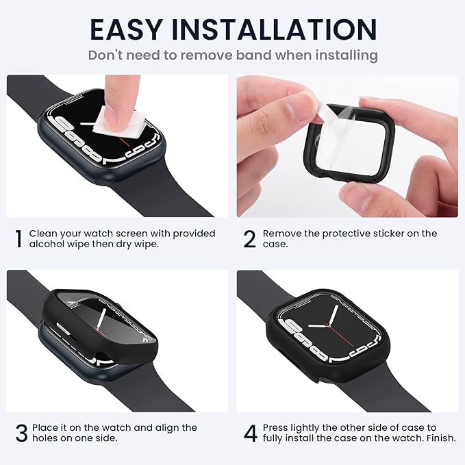 Tensea [3PCS for Apple Watch Screen Protector Case 45mm Series 9/8/7 Accessories, iWatch Protective Face Cover for Women Men, Tempered Glass Film Hard Bumper for iPhone Watch 45 mm - Image 7