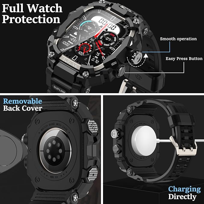 SUPLINK Rugged Case with Bands for Apple Watch Ultra Band/ 2/3, Compatible with 49mm Apple Watch Bands Men, Protective Bumper Cover Screen Protector Kit for Sport iWatch Ultra 2 Band (Titanium Color) - Image 4