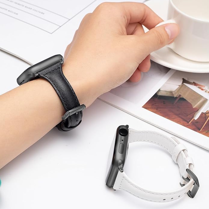 2 pack Slim Genuine Leather Bands Compatible with Apple Watch Band 38mm 40mm 41mm 42mm 44mm 45mm 49mm,Top Layer Leather Watch Thin Women Men Straps for iWatch Series 9/8/7/6/5/4/3/2/1 Ultra SE - Image 7