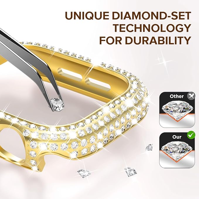KADES Bling Case Compatible for Apple Watch Series 3/2/1 42mm, Sparkly Full Diamond Protective PC Bumper Cover, Rhinestone Frame for Women, 42mm-Gold - Image 4