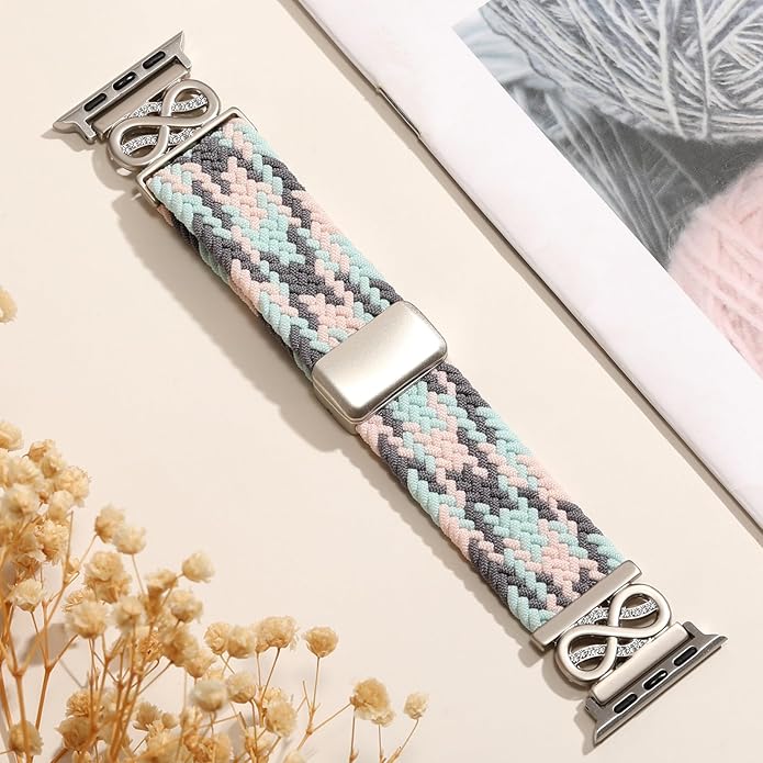 Dirrelo Braided Magnetic Stretchy Nylon Band Compatible for Apple Watch Bands Women 40/41/38/42/44/45/46/49mm, Designer Dressy Infinity Elastic Strap for iWatch Series 11 10 9 8 7 6 5 4 SE/Ultra 3 2 1 - Image 6