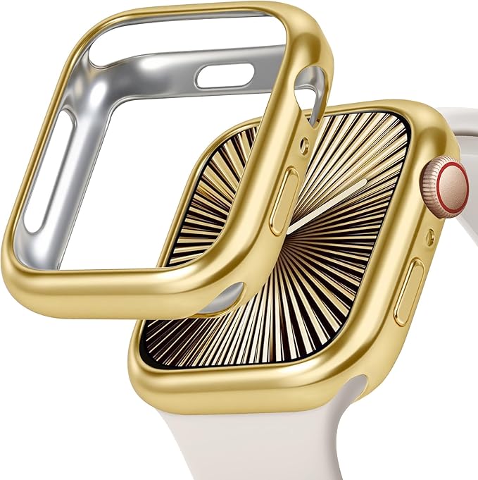 JR.DM 41mm Soft Flexible TPU Case Compatible for Apple Watch Series 9/8/7 Touchable Screen Lightweight Anti-Scratch All-Around Protector Thin Guard Shockproof Cover Shiny Bumper for iWatch, Gold by JRDM