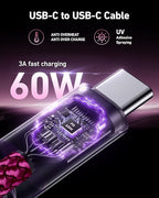 USB C Cable [2Pack 10FT], USB C to USB C Cable for Car Durable Braided iPhone USB Type C Cable Fast Charging 60W USBC to USBC Cord for iPhone 17/16/15/Pro Max, Samsung Galaxy S23 and More-Rose Red - Image 2