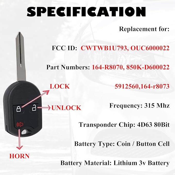 SUPALAND Key Fob Replacement Fits for Ford F150 2004-2014 F250 F350 Super Duty 2004-2016 Edge Expedition Explorer Escape Fusion Ranger Mercury Monterey Mariner Keyless Entry Remote Control CWTWB1U793 - Image 3