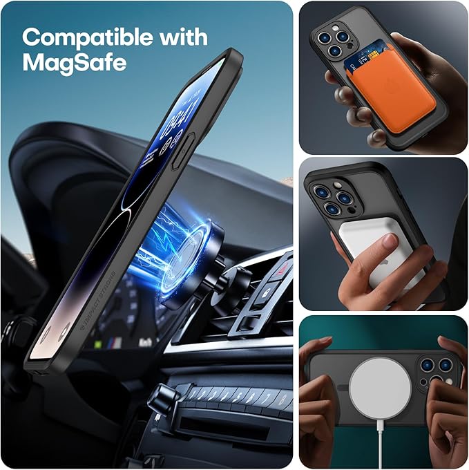 ImpactStrong Magnetic Guard Designed for iPhone 14 Pro Case [Camera Protection] [Military Grade Drop Tested] [Compatible with MagSafe] Slim Translucent Matte Phone Case (6.1") - Black - Image 4