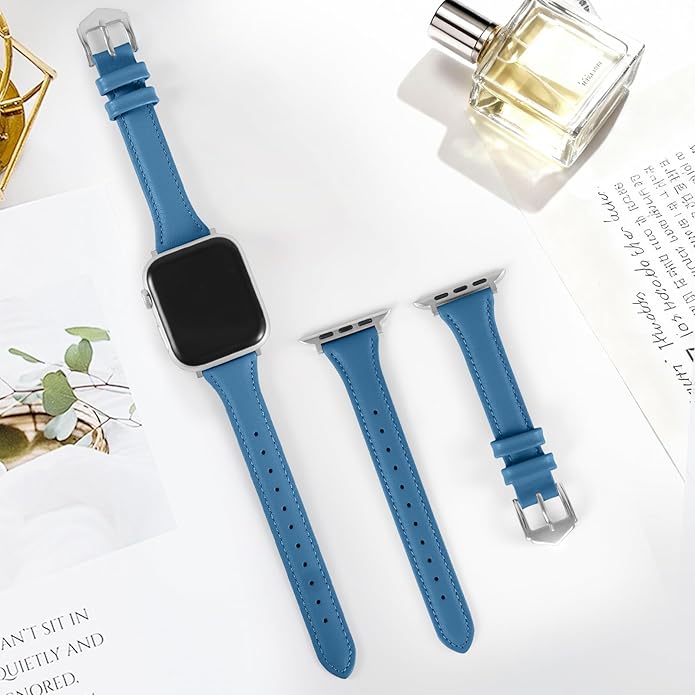 Slim Genuine Nappa Leather Bands Compatible with Apple Watch Band 38mm 40mm 41mm 42mm 44mm 45mm 46mm Women, Sweatproof Ultra Soft Leather Replacement Straps for iWatch Ultra/SE/1/2/3/4/5/6/7/8/9/10/11 - Image 5