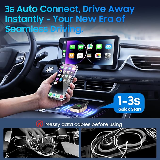 Wireless Carplay Adapter for iPhone, Converts Wired CarPlay to Bluetooth Wireless, Mini Car Play Screen Dongle with USB A/C for Cars 2018+ with Built-in Wired Carplay, Auto-Connect, No Delay - Image 3