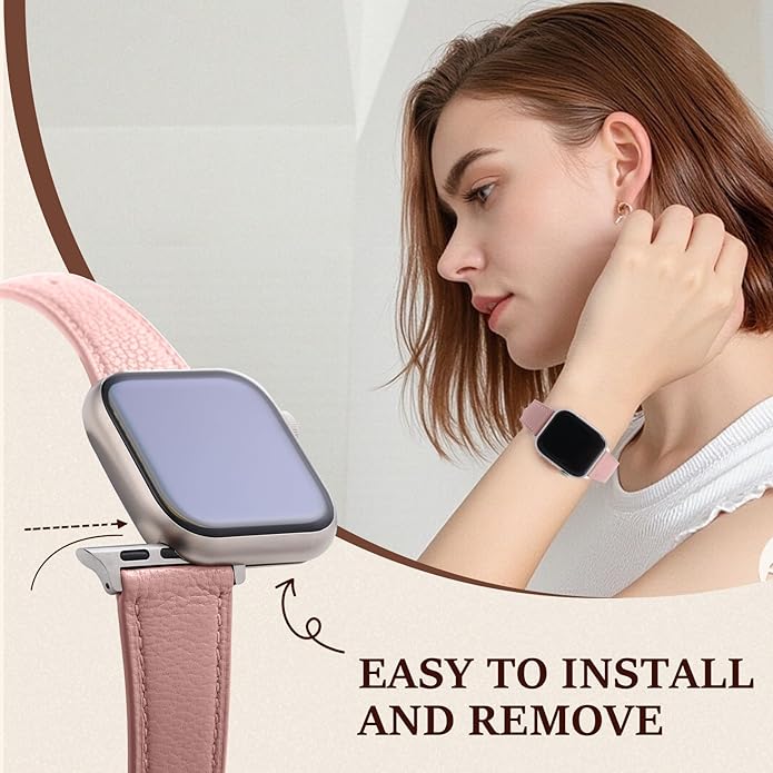 Soft French Goatskin Women Slim Leather Watch Band Compatible with Apple Watch 38mm 40mm 41mm 42mm 44mm 45mm 46mm 49mm, Thin Leather Strap Replacement for iWatch Series Ultra SE 10 9 8 7 6 5 4 3 2 1 - Image 8