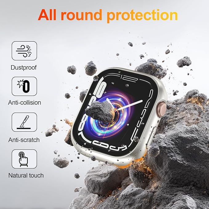 [2 Pack Case for Apple Watch Series 10 Screen Protector 46mm Accessories Built-in HD Tempered Glass Full Protective PC Hard Bumper Lightweight 2 in 1 Cover Compatible iWatch S10 - Image 3