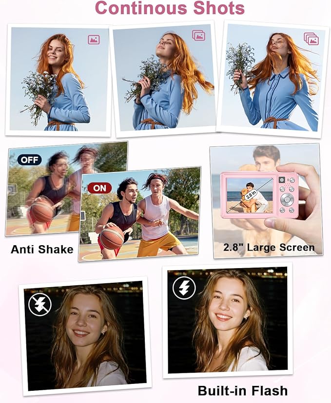 Digital Camera, 4K 64MP Cameras for Photography, Small Compact Point and Shoot Digital Camera with Auto Focus, Dual Camera, Flash, 16X Zoom, 32GB Card, Vlogging Camera for Teens,Boys, Girls - Image 9